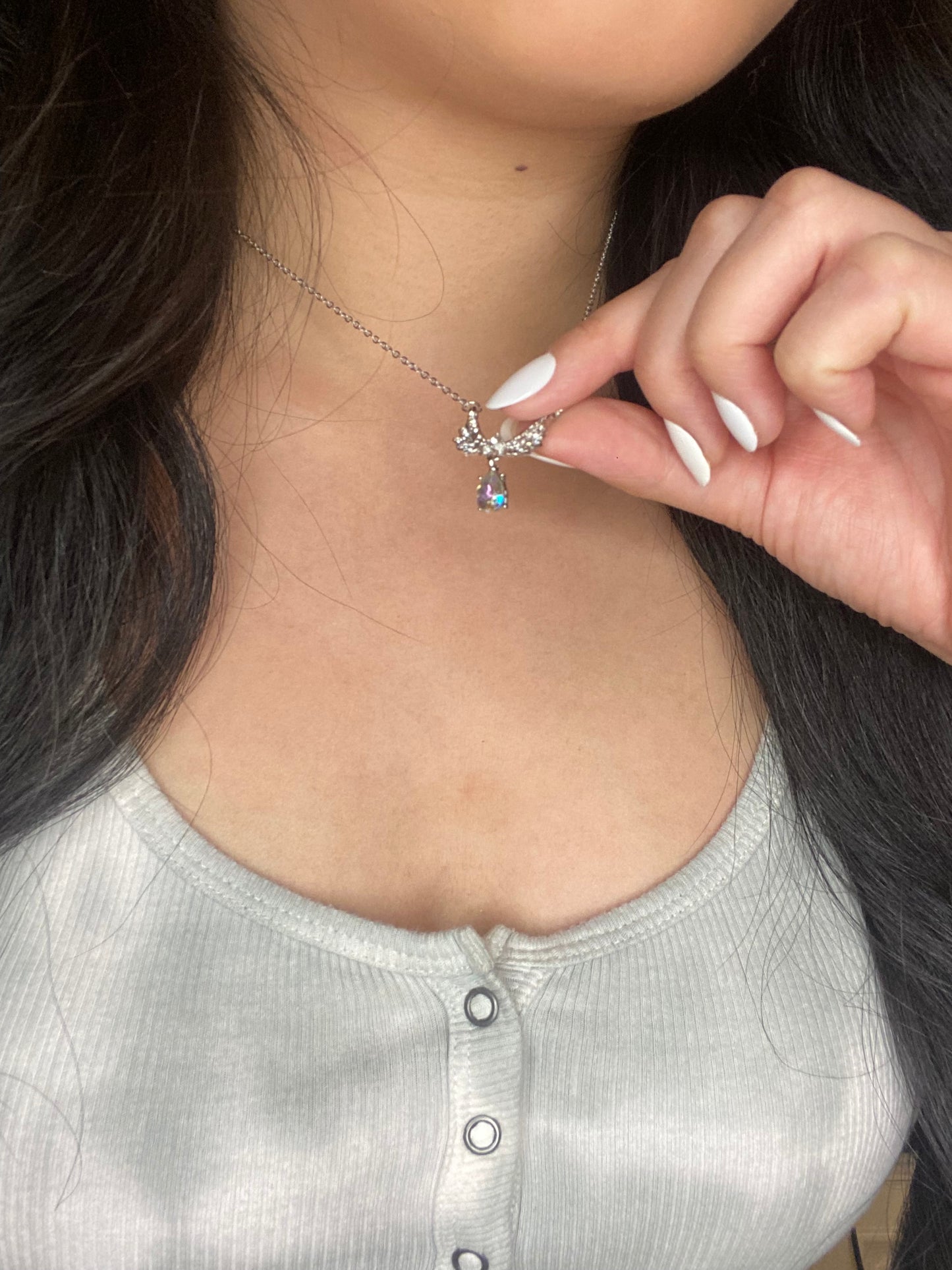 Teardrop Gemstone Silver Necklace