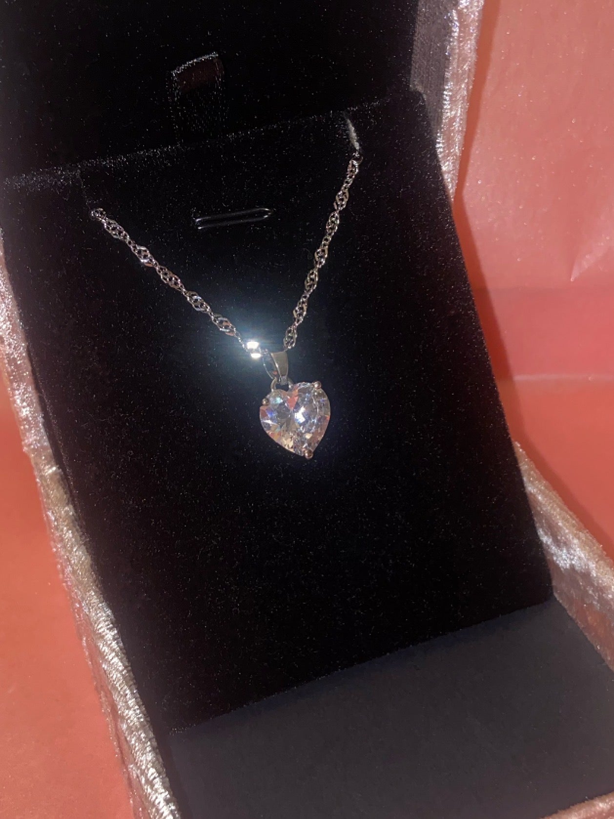 Stainless Steel Gold Plated Diamanté Heart Necklace - Gold or Silver